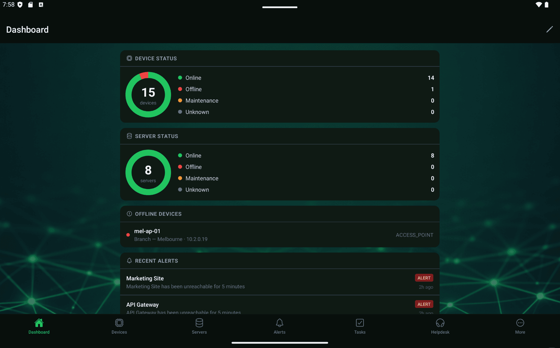JOATOS tablet app dashboard